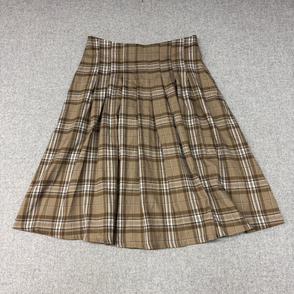 Fashion Nova Pleated Plaid Midi Skirt XL Brown High Waisted Preppy S16303C